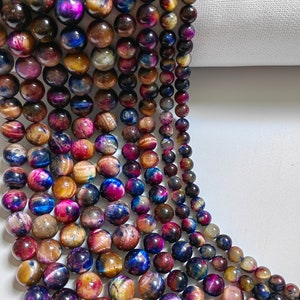 Smooth Galaxy Tiger Eye Beads, Gemstone Round Beads, 6 - 12mm To Choose From, DIY Bracelet Beads, DIY Jewelry Making, 15&quot; Full Strand. A558