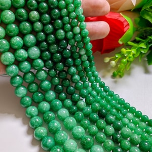Smooth Green Malay Jade Beads, Gemstone Round Beads, 6/ 8 / 10 mm To Choose From, 15&quot; Full Strand,  DIY Bracelet Beads, Jewelry Making, A241