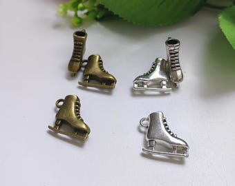 15 piezas de abalorios de patines de hielo Mrtal, 17 x 20 mm, abalorios de patines de hockey, plata antigua. Abalorio de patinaje artístico de bronce, suministros de joyería para bricolaje, accesorios. C637