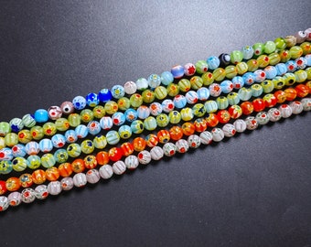 Multicolor Millefiori Glass Beads, 6 mm Flower Round Glass Beads, Millefiori Bracelet Accessories, DIY Bracelet Beads, Jewelry Making, A569