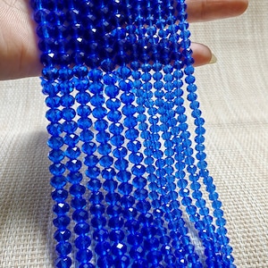 Faceted Crystal Rondelle Beads, 6x4mm 8x6mm Blue Crystal Glass Beads, Shiny Crystal Spacer Beads, DIY Bracelet Beads, Jewelry Making, A517