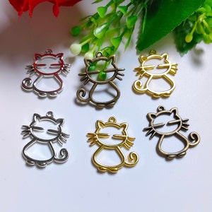 30 Pcs Hollow Cat Charms, 25x27mm Pet Cat Charm, 3 Colours Metal Cat Charms, Animal Charm, DIY Jewelry Making, Findings, C556