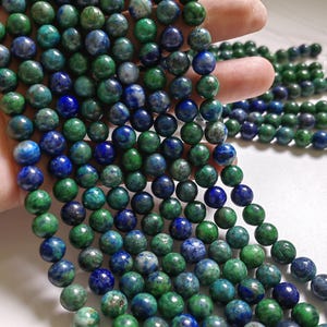Smooth Green Blue Lapis Lazuli Round Beads, Gemstone Beads, 4 - 12mm To Choose From, Stone Bead, DIY Bracelet Beads, 15&quot; Full Strand, A266