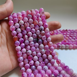 1 Full Strand Faceted Agate Round Beads, 8mm Fire Agate Beads, Gemstone Beads, Gemstone Loose Beads, Findings, A692