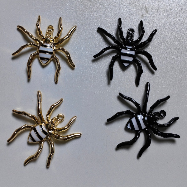 10 pcs Enamel Spider Charms, 35x36mm Metal Spider Charms, Black Spider Charm, Gold Spider Charm Pendant, DIY Jewelry Making, Findings, C399