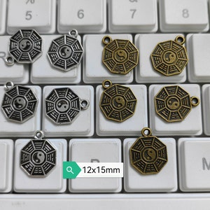 50pcs Antique Silver Antique Bronze Yinyang Charms, 12x15 mm, Double Sided Metal Tai Chi Charms, Taoism Charms, Yoga Jewelry, Findings, C222