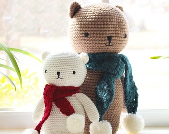 Large Teddy Bear Stuffed Animal Toy, Crochet Teddy Bear, Winter Bear Amigurumi, Plush Animal