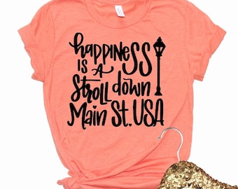 Happiness is a Stroll Down Main Street, Disney Family Shirts, Disney Matching Tees, Cute Disney Tees, Disney Tanks