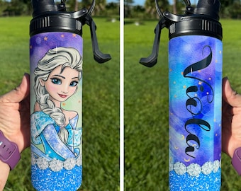 Elsa Tumbler 20 Ounce  - Elsa Water Bottle  - Disney Tumbler - Personalized Princess Tumbler Bottle -  Many Princesses to pick Water Bottle