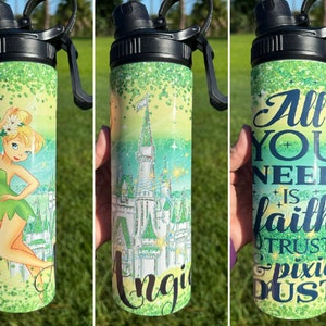 Tinkerbell Water Bottle 20 Ounce  - Tinkerbell Water Bottle  - Disney Tumbler - Disney Vacation Tumbler - Personalized Water Bottle