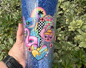 Stitch Glitter Tumbler: 24oz Acrylic Cup with Straw