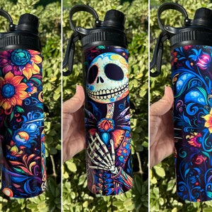 Jack Skellington Water Bottle 20 Ounce  - Jack Water Bottle  - Disney Tumbler - Disney Vacation Tumbler Halloween Water Bottle, Water Bottle