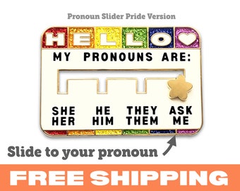 Pronoun Slider Enamel Pin | he she variation gender identity fluid nonbinary they them his her accessory minimal rights ze hi hir