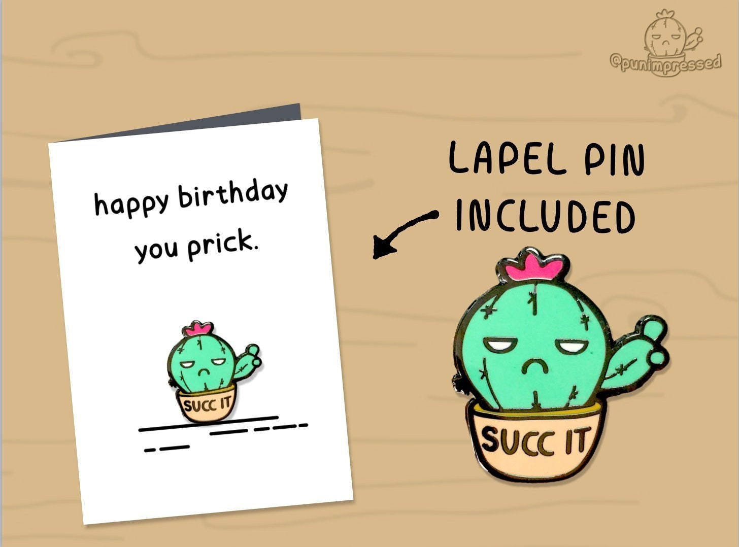 BIRTHDAY CARD PIN Included Succulent Cactus Pun Hard Etsy