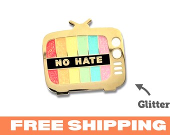 LGB-TV Glitter Enamel Pin | Gold, Pride, No Hate