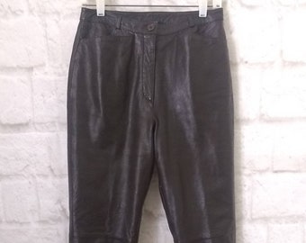 pantalon femme vintage des années 90 en cuir marron taille haute jambe effilée véritable pantalon en cuir véritable taille 6 8 Revue 27 x 26