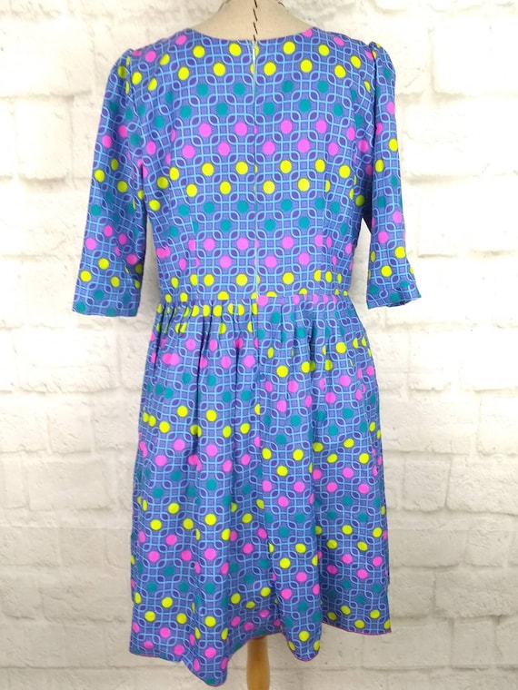 Women vintage 50s 60s dress blue neon pink yellow… - image 5