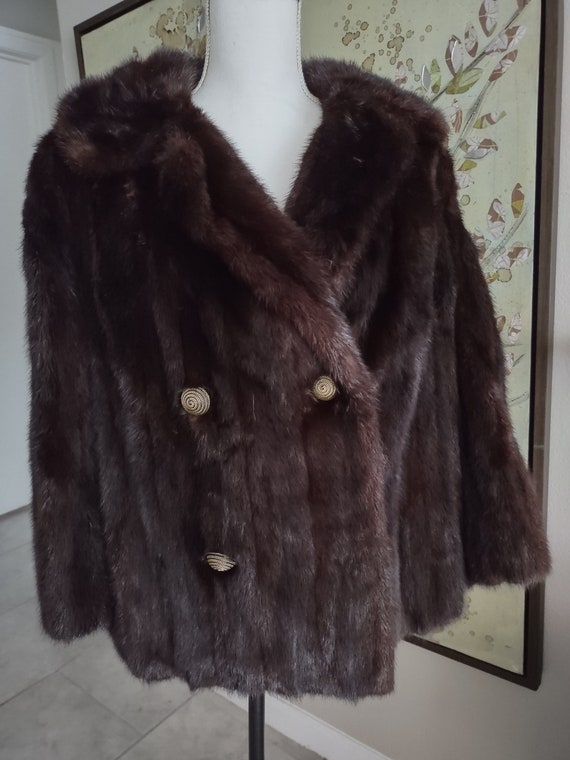 Women Vintage 50's 60s mink coat short double brea