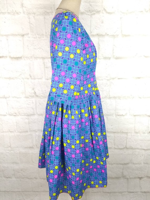 Women vintage 50s 60s dress blue neon pink yellow… - image 4