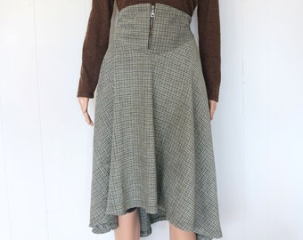 light academia clothing, aesthetic skirt, tweed midi skirt, cottagecore clothing, a line flare skirt with empire waist