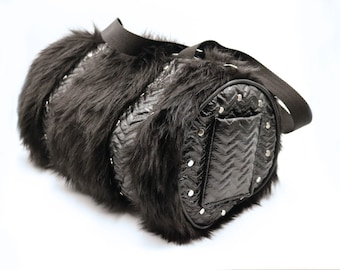 Goth weekender bag, fuzzy faux fur trendy tote bag, cyber punk purse, mall goth
