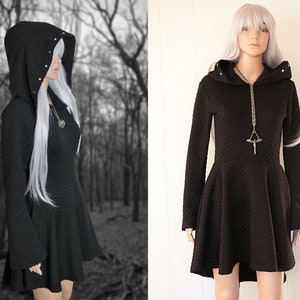 witchy dress, hooded sweater dress, goth pagan witch dress, grunge fairycore