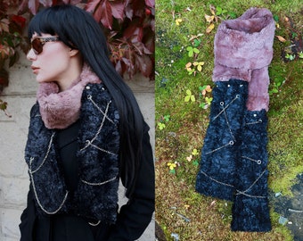 Blush pink faux fur goth scarf, pastel goth accessories, grunge aesthetic