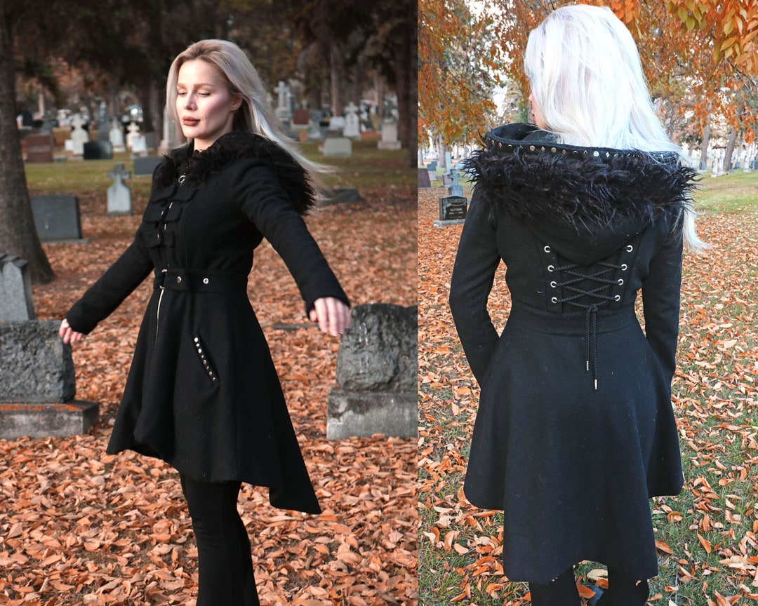 Women's Victorian Coat With Corset Detail, Gothic Coat, Black Wool