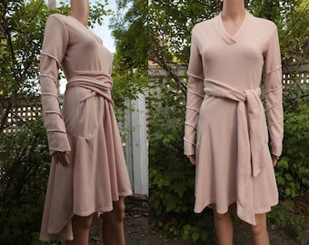 dusty rose dress, high low dress, pink dress, elven dress, bohemian dress