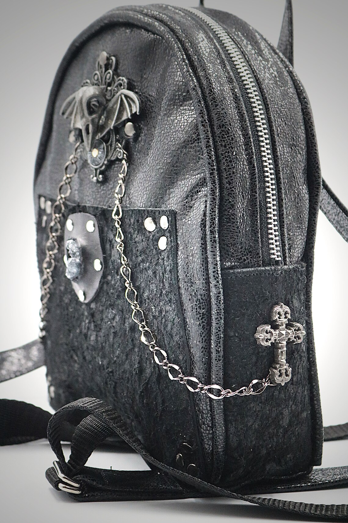 Leather mini backpack goth backpack convertible backpack | Etsy