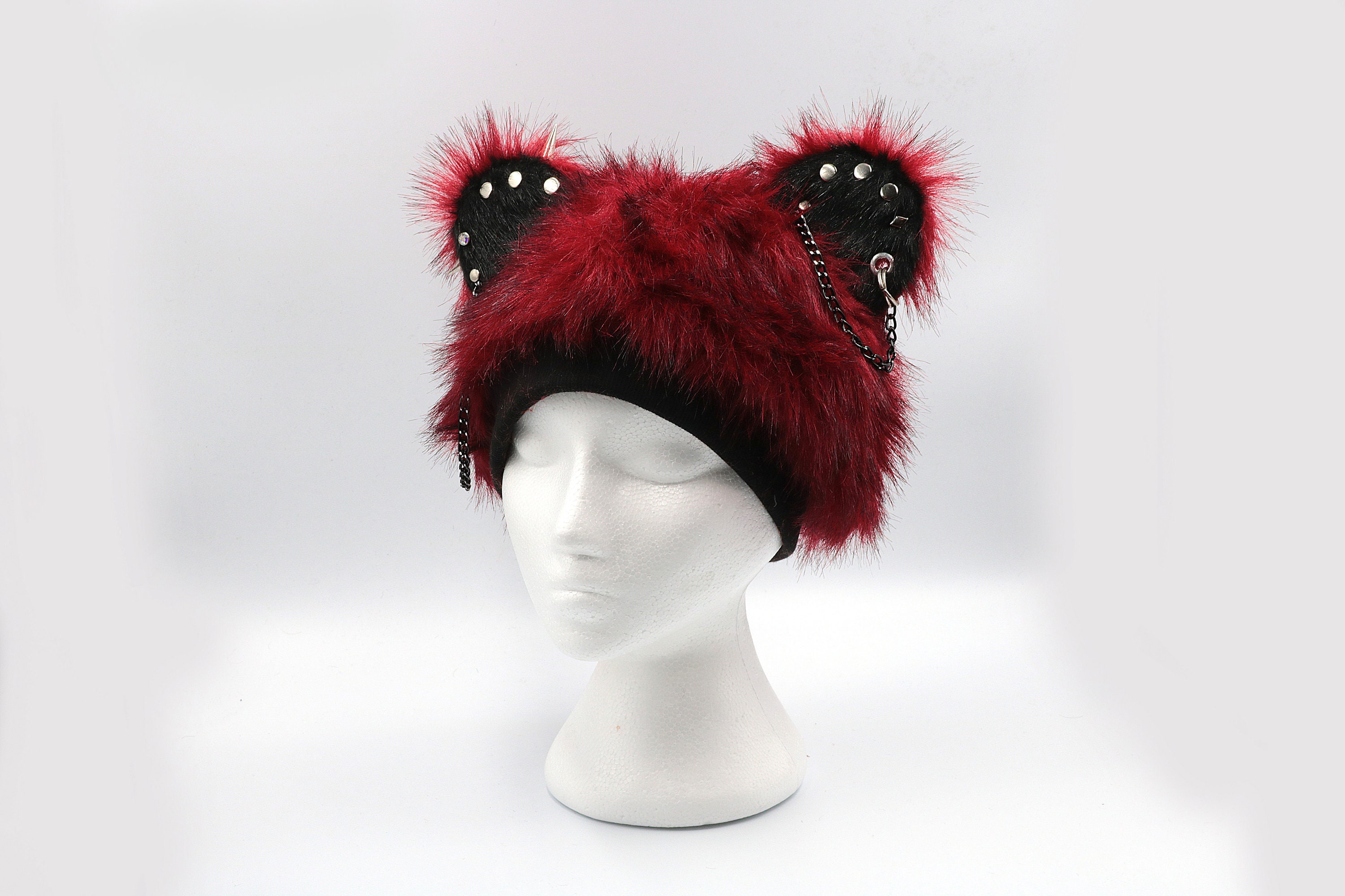 Bear Head Hat, Kawaii Goth Bear Ears Satin Lined Bear Beanie