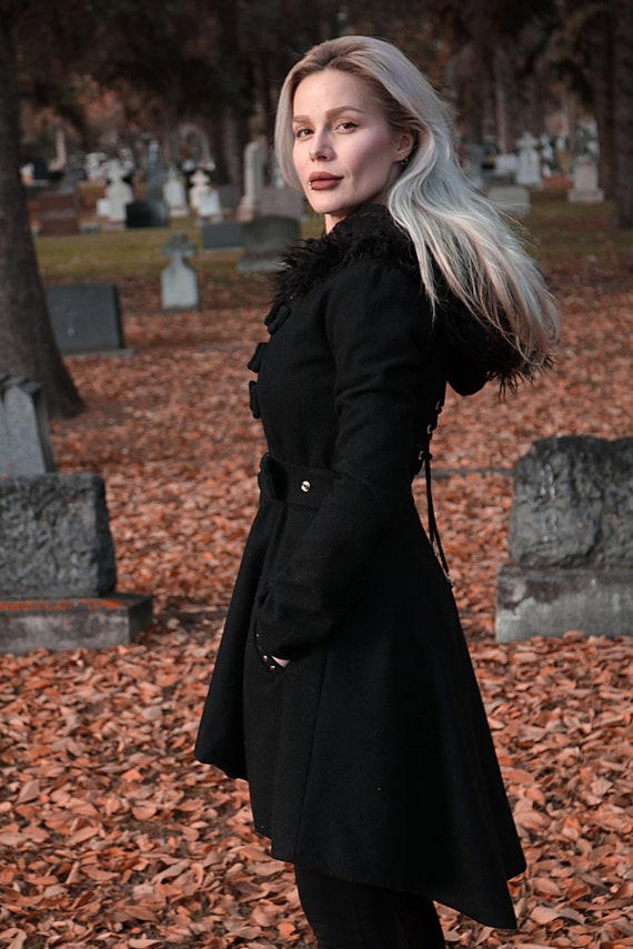 Women's Victorian Coat With Corset Detail, Gothic Coat, Black Wool