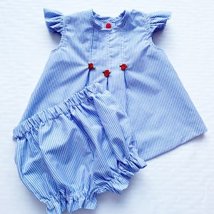 Blue Pinstripe Dress and Bloomer Set