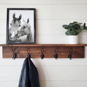 Wall Coat Rack with Shelf, Wall Mounted Coat Rack with Shelf, Rustic Coat Rack with Shelf, Wall Shelf with Hooks, Towel Rack with Shelf, image 4