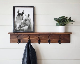 Wall Coat Rack with Shelf, Wall Mounted Coat Rack with Shelf, Rustic Coat Rack with Shelf, Wall Shelf with Hooks, Towel Rack with Shelf,