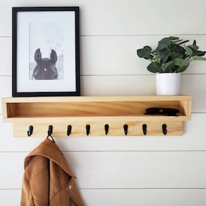 Coat Rack with Storage, Coat Rack with Cubby, Entryway Wall Organizer, Key Holder Wallet, Wooden Wall Organizer, Entryway Organizer Wall image 2