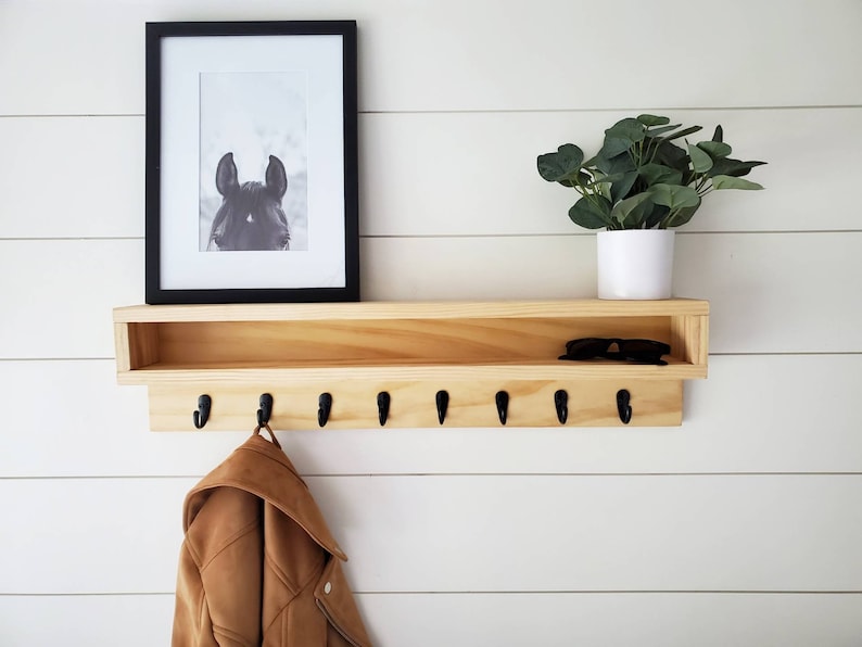 Coat Rack with Storage, Coat Rack with Cubby, Entryway Wall Organizer, Key Holder Wallet, Wooden Wall Organizer, Entryway Organizer Wall image 2