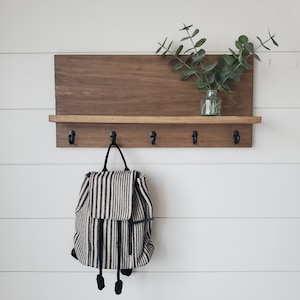 Wood Coat Rack Shelf, Wall Coat Rack with Shelf, Coat Rack Wall Mount, Entry Way Key Organizer, Multiple Key Organizer, Key Holder Wallet