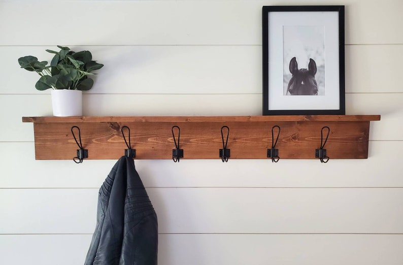 Wall Coat Rack with Shelf, Wall Mounted Coat Rack with Shelf, Rustic Coat Rack with Shelf, Wall Shelf with Hooks, Towel Rack with Shelf, image 6