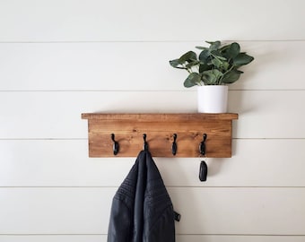 Modern Coat Rack, Wooden Coat Rack, Wall Shelf with Hooks, Sturdy Coat Rack with Shelf, Entry Coat Hanger, Wall Mounted Hook Rack