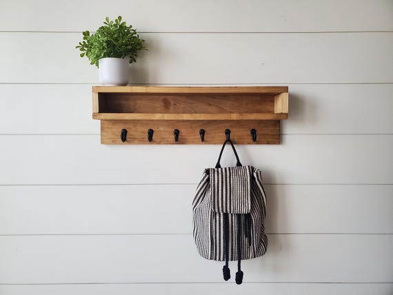 Coat Rack With Storage Coat Rack With Cubby Entryway Wall Organizer Key Holder Wallet Wooden Wall Organizer Entryway Organizer Wall Etsy