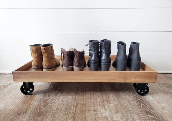 Farmhouse Boot Storage, Wooden Boot Tray With Wheels, Rustic Shoe Tray,  Mudroom Tray, Entryway Organization, Boot Holder 