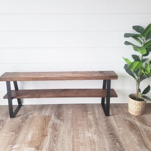 Farmhouse Bench, Handmade Rustic Bench, Handmade Entryway Bench, Black Metal Trapezoid Bench, Industrial Bench