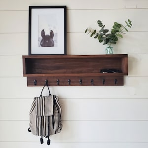 Coat Rack with Storage, Coat Rack with Cubby, Entryway Wall Organizer, Key Holder Wallet, Wooden Wall Organizer, Entryway Organizer Wall image 1