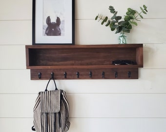 Coat Rack with Storage, Coat Rack with Cubby, Entryway Wall Organizer, Key Holder Wallet, Wooden Wall Organizer, Entryway Organizer Wall
