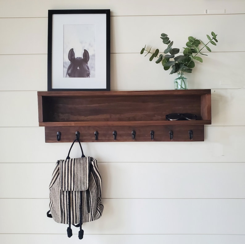 Coat Rack with Storage, Coat Rack with Cubby, Entryway Wall Organizer, Key Holder Wallet, Wooden Wall Organizer, Entryway Organizer Wall image 1