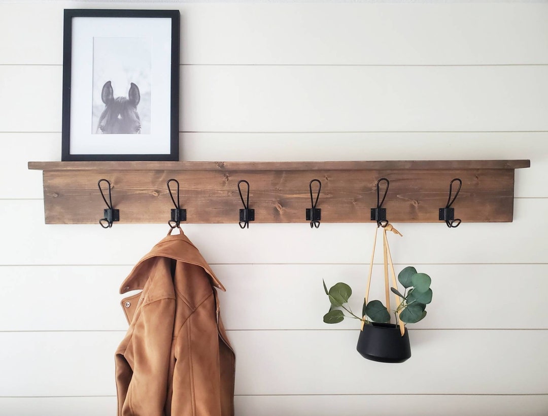 Rustic Dark Wood Hangers Featuring Black Hook