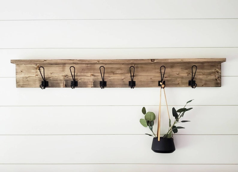 Wall Coat Rack with Shelf, Wall Mounted Coat Rack with Shelf, Rustic Coat Rack with Shelf, Wall Shelf with Hooks, Towel Rack with Shelf, image 2