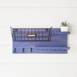 Entry Way Key Organizer, Wall Mounted Mail Holder, Wooden Wall Organizer, Key Holder with Shelf, Large Entryway Shelf with Hooks