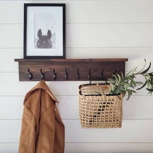 Coat Rack Wall Shelf , Entryway Shelf with Coat Hooks , Home Organizer Shelf